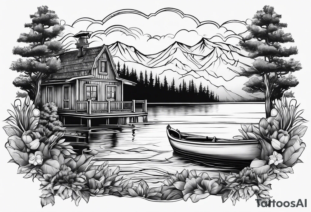 Lake view with wharf tattoo idea