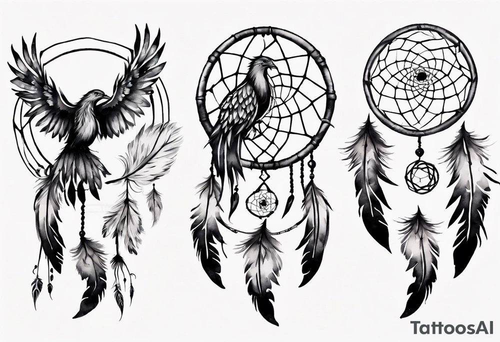 Phoenix flying dream catcher tattoo idea