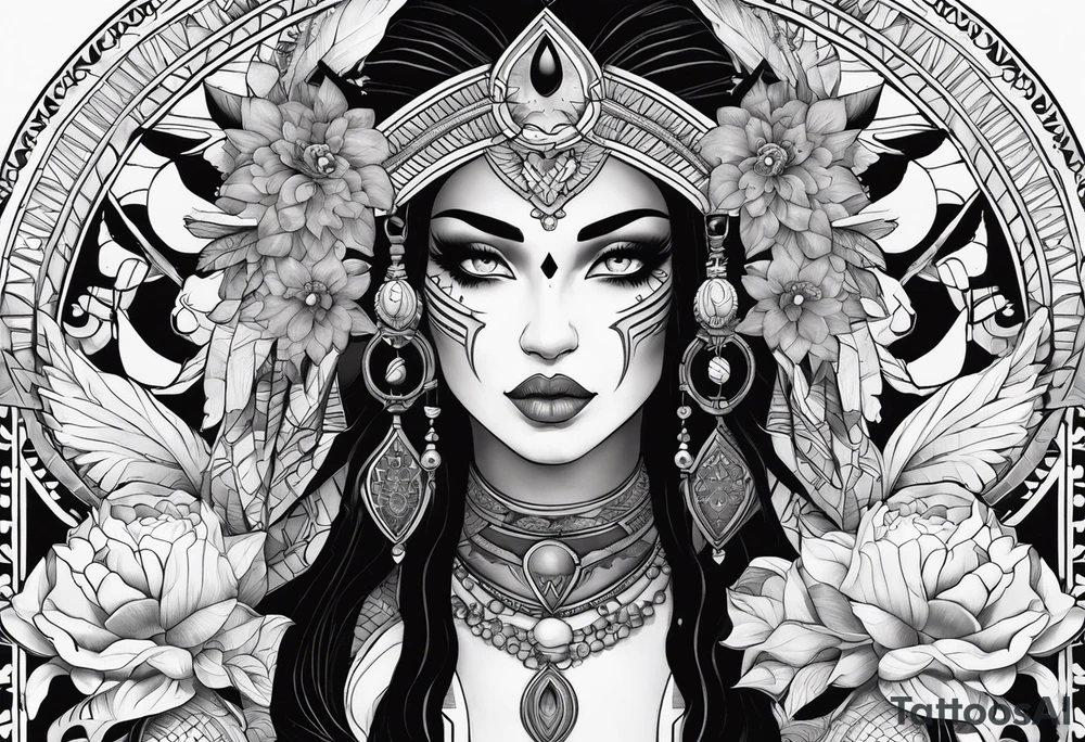 kali ma, alien goddess, valkrye, aries, pirate, divine feminine, zenza resonance, pachamama, lotus azul, blank panther, eagle, skull, 5D, nueva gaya, dna 12 tattoo idea