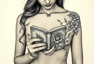 Pretty lady reading a book imagining a magical fairy world like a court of thorns and roses tattoo idea