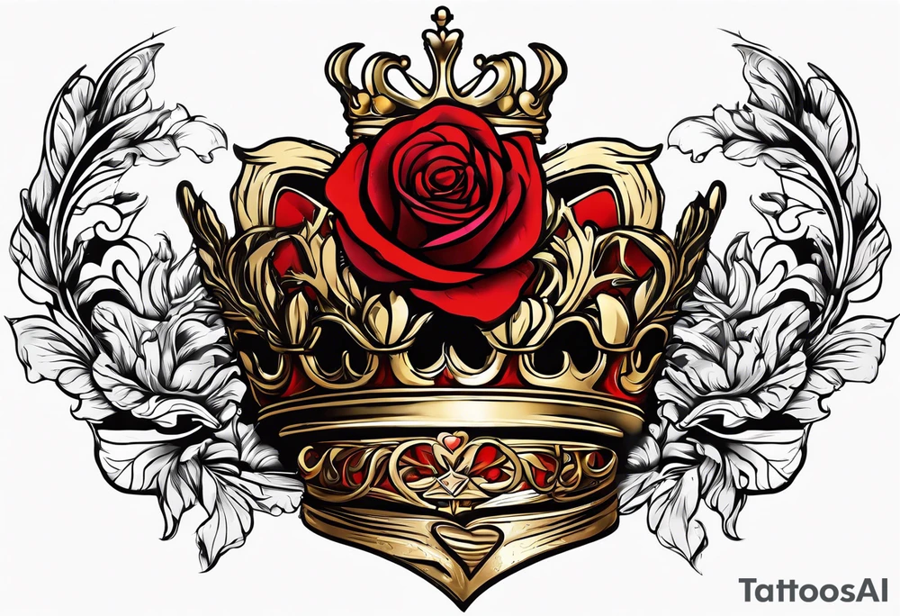 the red rose queen's golden crown with a heart tattoo idea