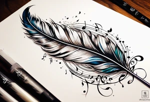 Feather tattoo with small music notes tattoo idea