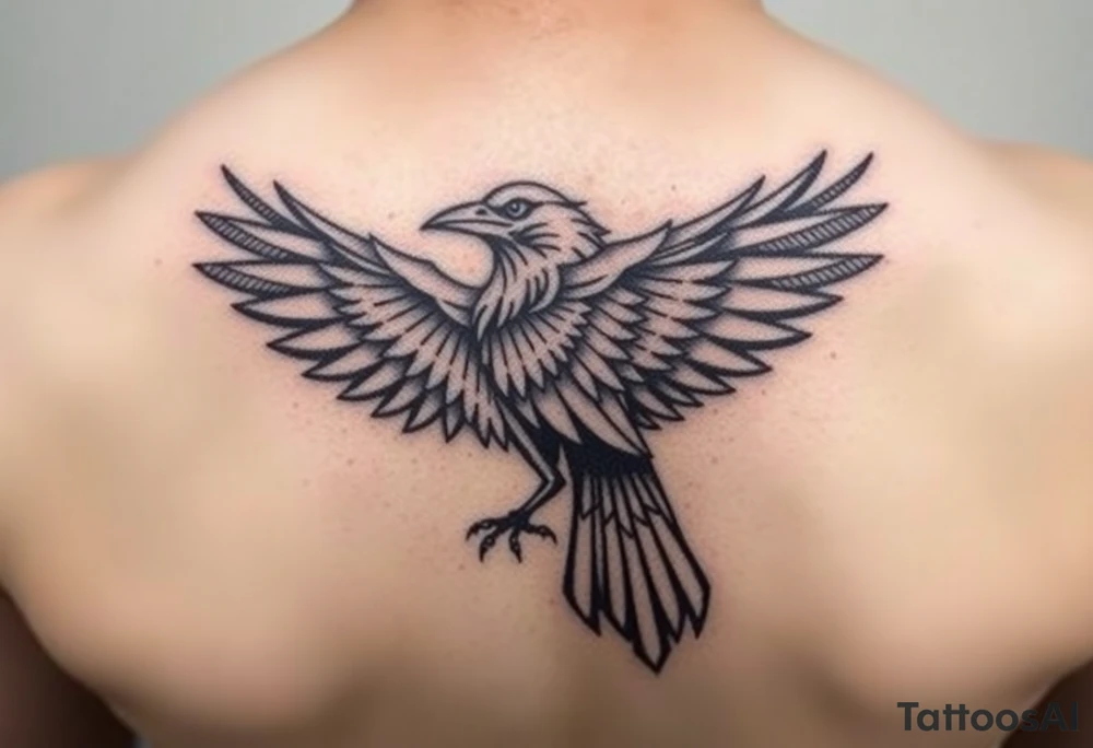 Geometric design of crow with dark shading tattoo idea