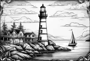 maritime lighthouse in a front view sailboat serving as a mast for a sail. tattoo idea
