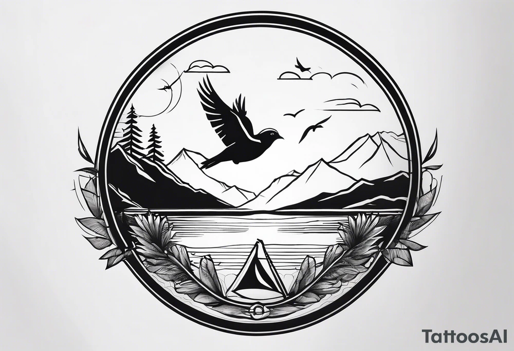 travel tattoo with bird elements tattoo idea