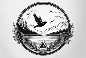 travel tattoo with bird elements tattoo idea