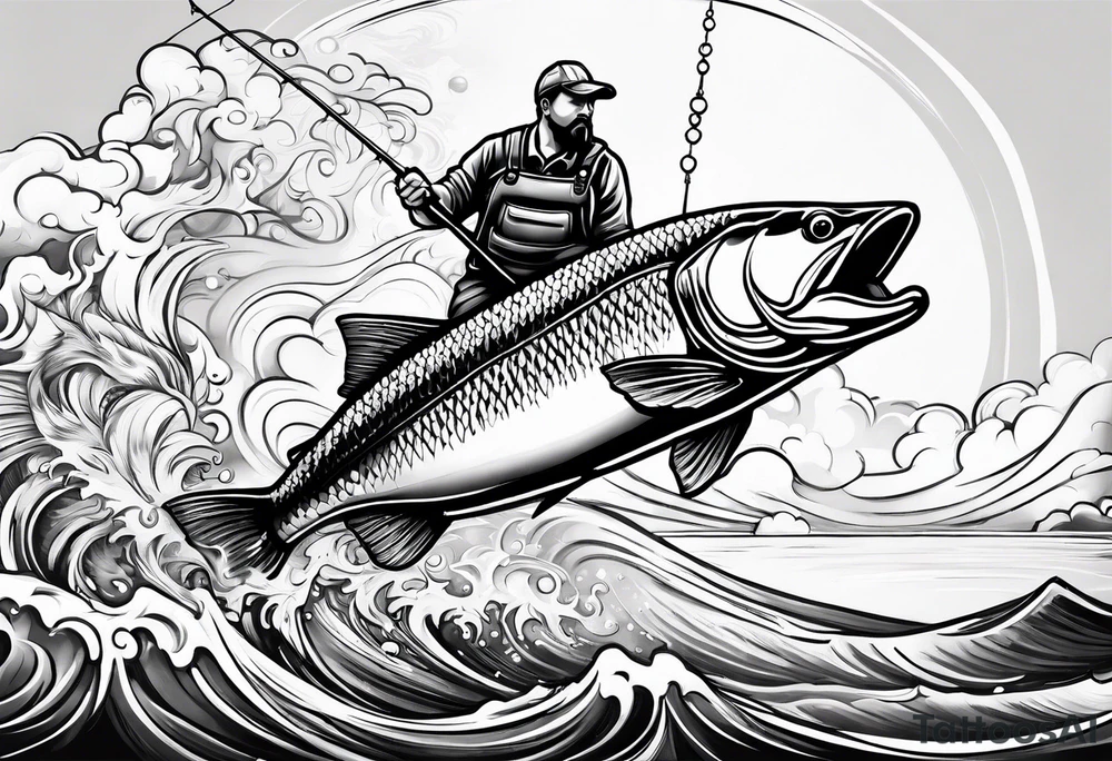 man fishing in heaven tattoo idea