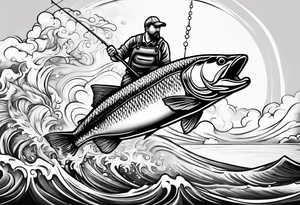 man fishing in heaven tattoo idea