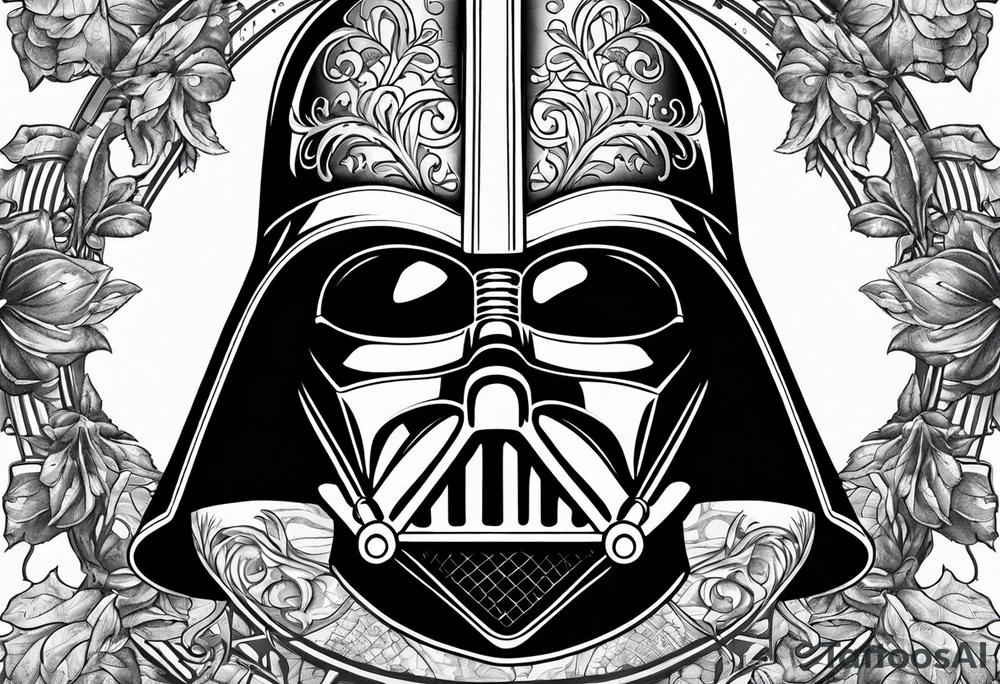 Darth Vader helmet in Roman gladiator style with skulls tattoo idea