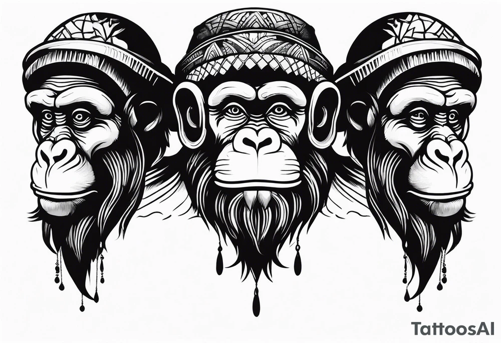 Three wise monkeys: one with his hands on eyes, one with his hands on mouth, one with his hands on ears.
They look wise and cool tattoo idea