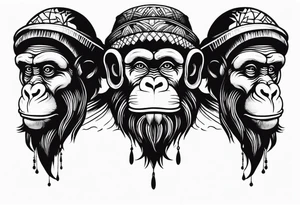 Three wise monkeys: one with his hands on eyes, one with his hands on mouth, one with his hands on ears.
They look wise and cool tattoo idea