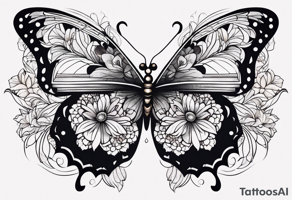 Half butterfly half flower tattoo idea