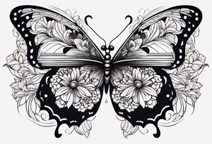 Half butterfly half flower tattoo idea