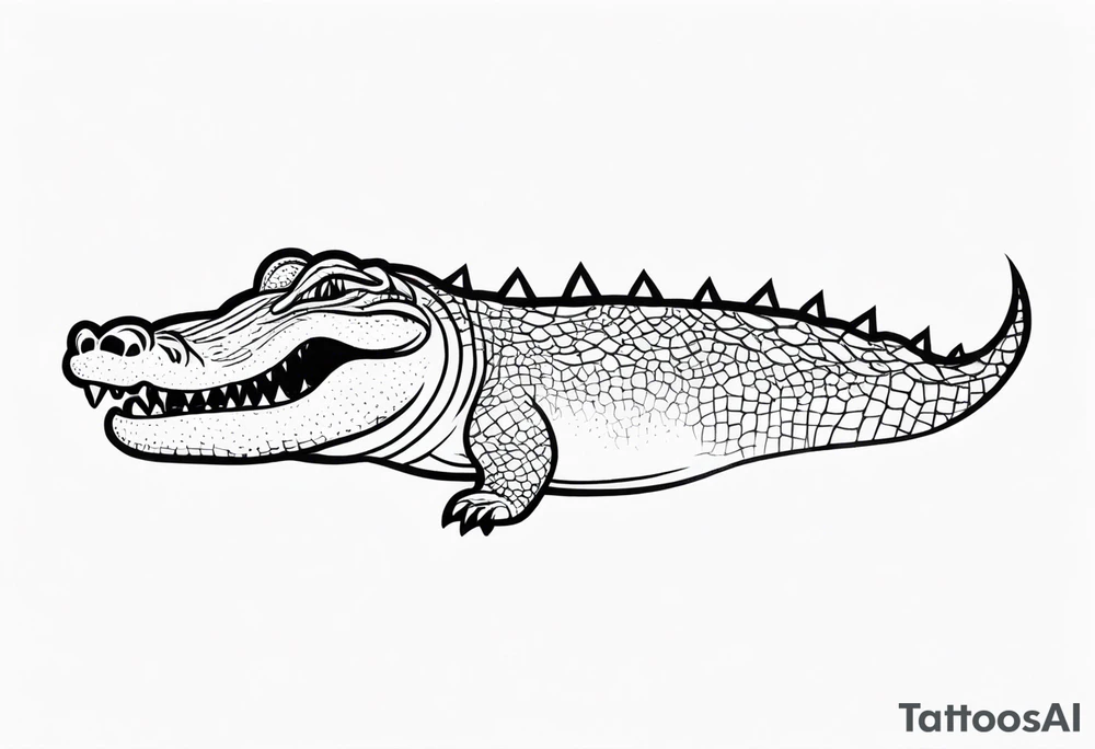 Alligator head with woman’s legs sticking out of mouth and a bikini top stuck on its teeth tattoo idea