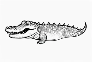 Alligator head with woman’s legs sticking out of mouth and a bikini top stuck on its teeth tattoo idea