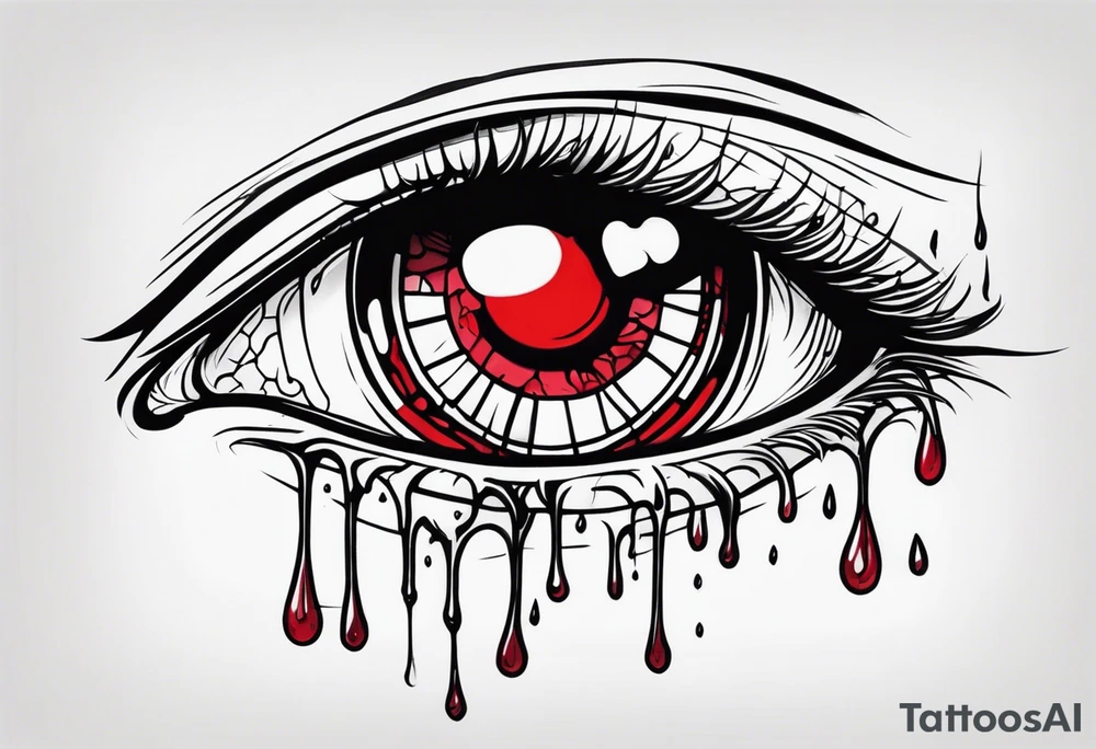 Bleeding tear flows to down from red eye Man sleeve tattoo design tattoo idea