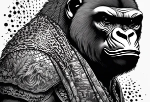A gorilla, cheetah, rhino, rat, velociraptor, tiger and falcon tattoo idea
