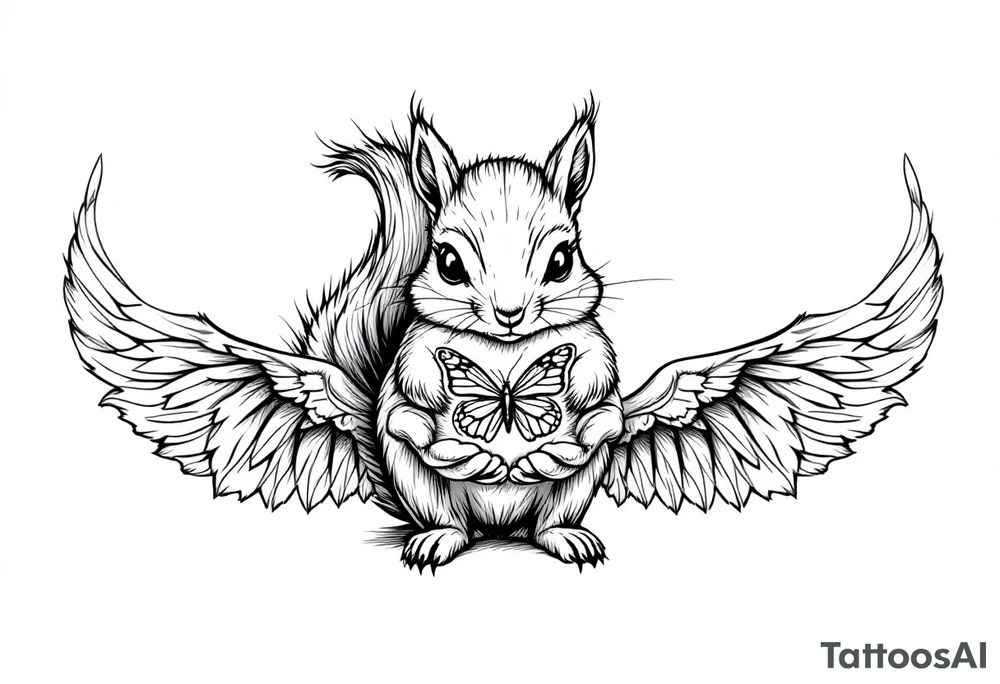 A Squirrel with a butterfly in hands tattoo idea