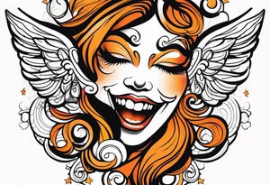 Angel masquerade face laughing that is black and orange tattoo idea