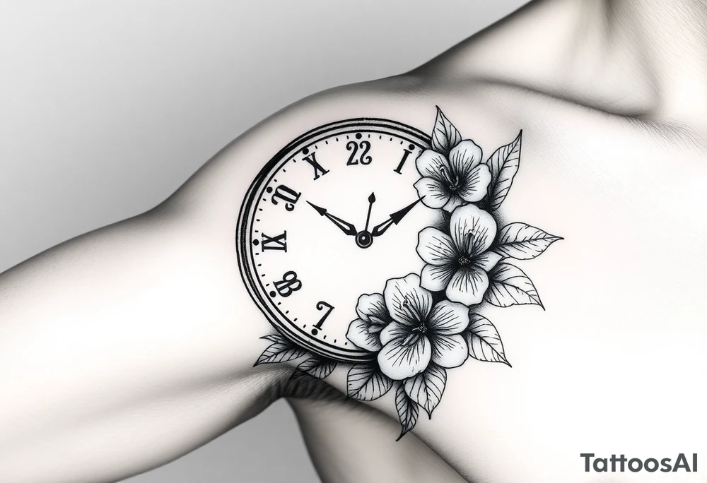 Clock with flower of love tattoo idea