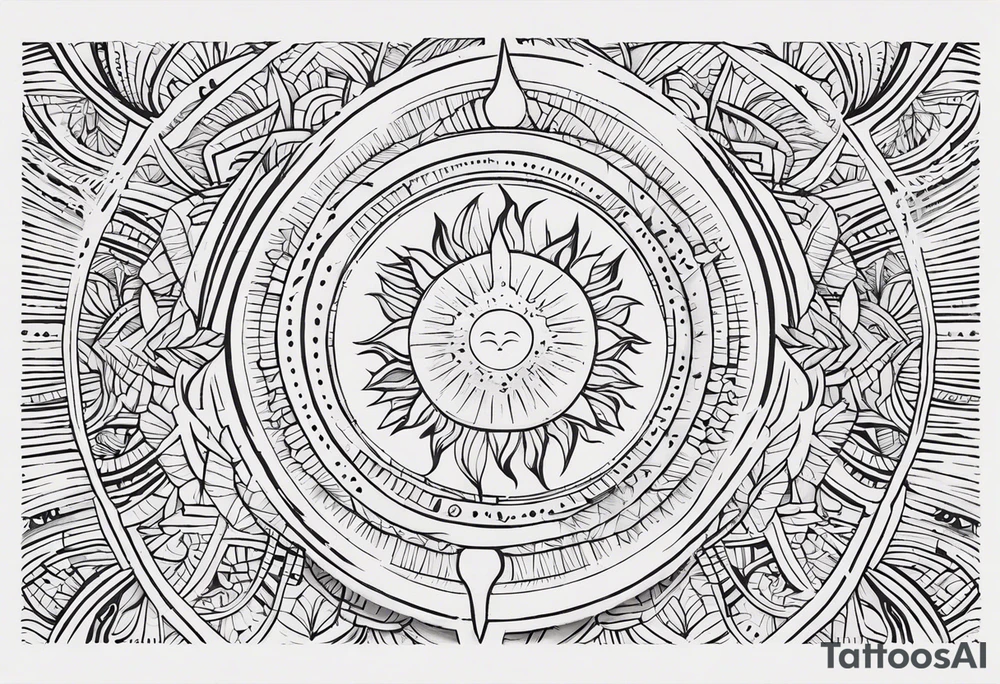 a mixture of minimalist/fine line/tribal tattoo design that is mainly minimalist with fine lines. unique Design of the sun that resembles a connection to the sun. It further resembles the sun's energy. Make it simple to draw and focus on the rays of sunshine
unique shape
simple design tattoo idea