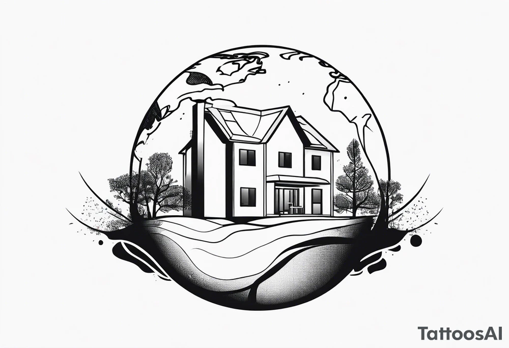 house with planet Earth inside tattoo idea