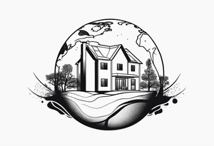 house with planet Earth inside tattoo idea