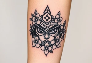 Saramarau women eyes warrior With cherry blossom around tattoo idea