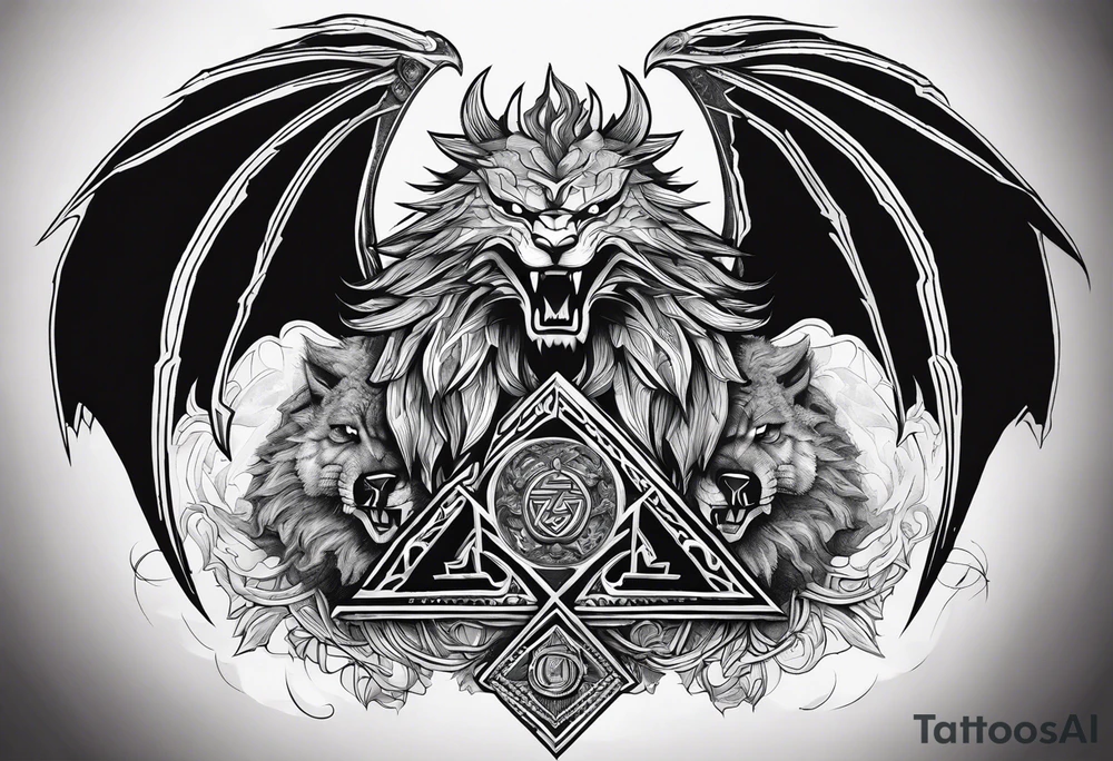 Valhalla sword shield  axe  dragon lion
Valknut  ruins lightnings tattoo idea