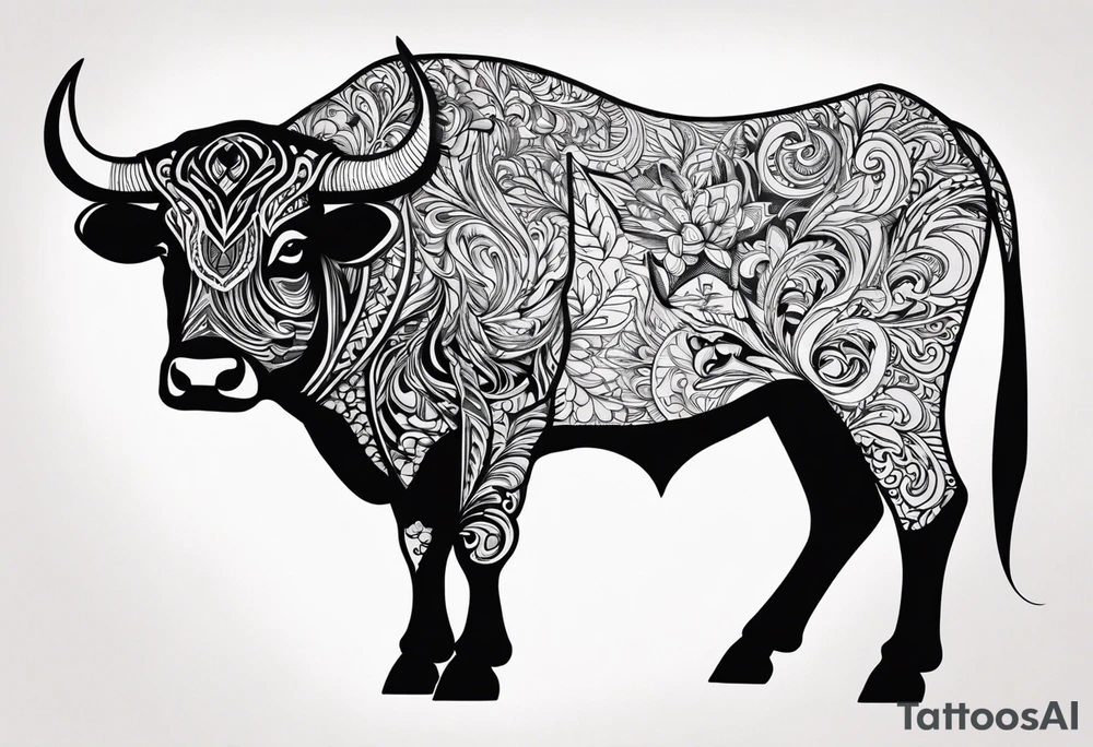 realistic laying ox tattoo idea