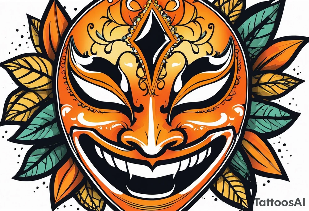 Laughing Male masquerade mask with orange and black thorns tattoo idea