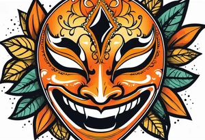Laughing Male masquerade mask with orange and black thorns tattoo idea