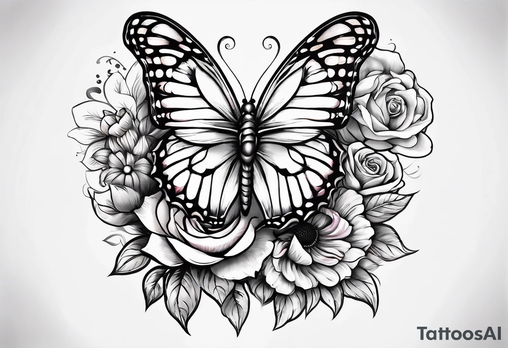 animal butterfly , flower rose, sunflower, tattoo idea