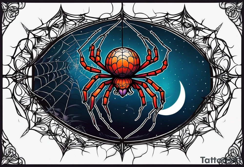 spider with web hangin down moon tattoo idea