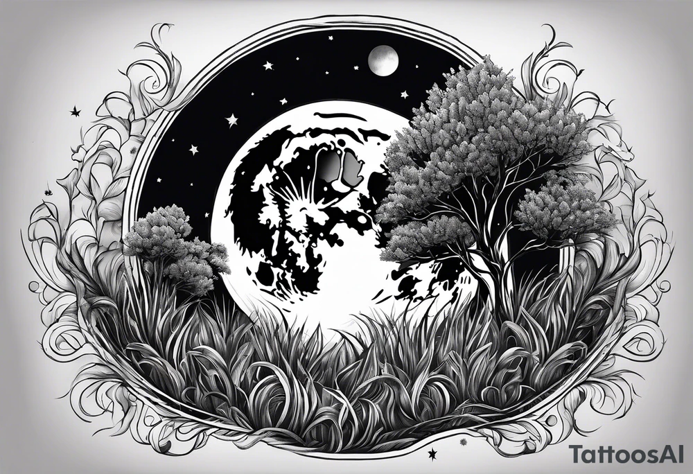 the moon shining down onto a patch of grass tattoo idea