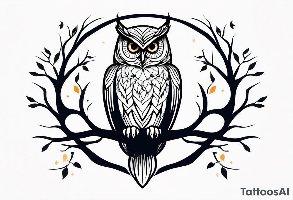 An owl stand in a tree tattoo idea