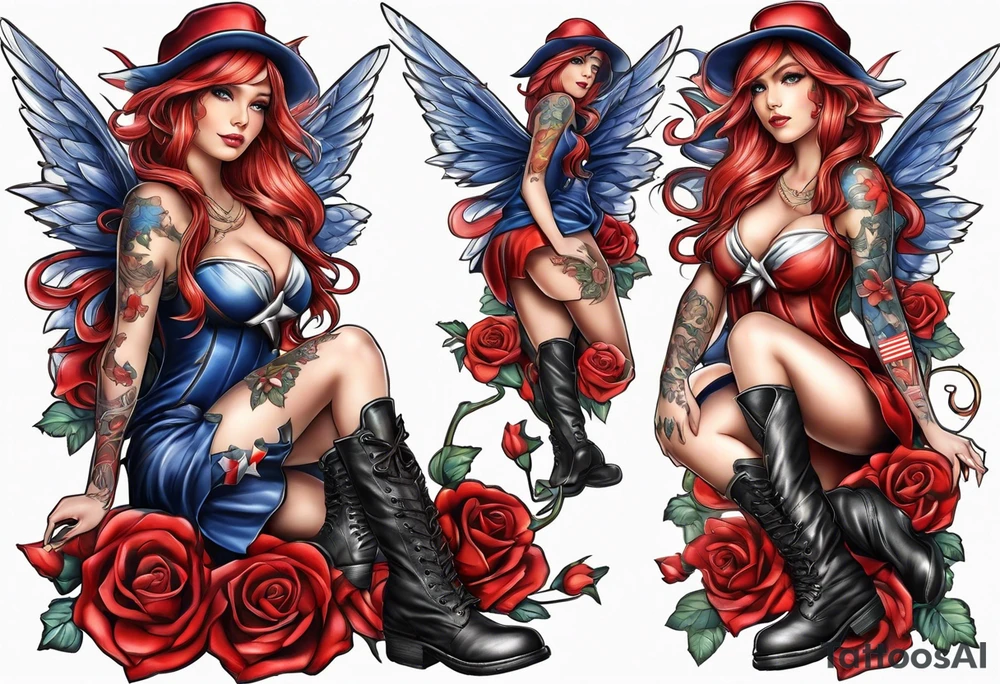 Patriotic fairy with combat boot on tattoo idea