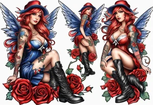 Patriotic fairy with combat boot on tattoo idea