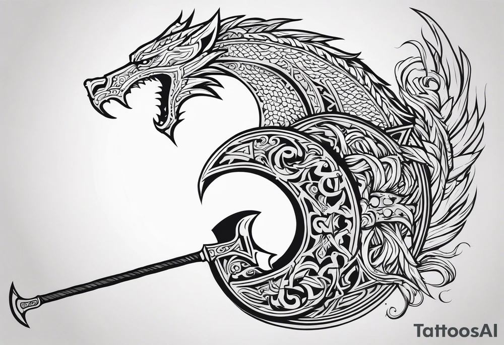 Valhalla sword dragon head axe viking church tattoo idea
