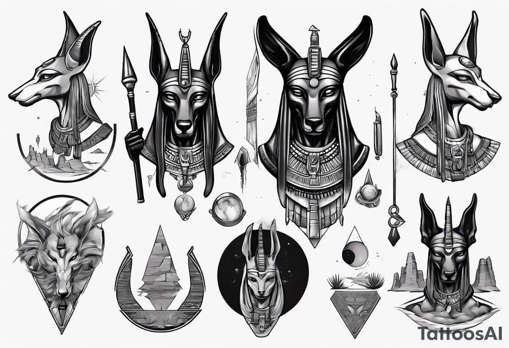 Egyptian god Anubis in desert tattoo idea