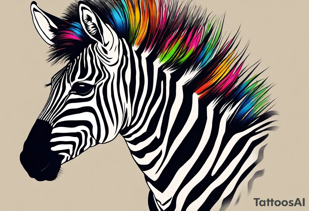 Portrait of a zebra wearing regal clothing, vintage looking, but its main is coloured brightly the same as autism awareness. I want the zebra too almost look human and to be bursting out of a jigsaw piece tattoo idea