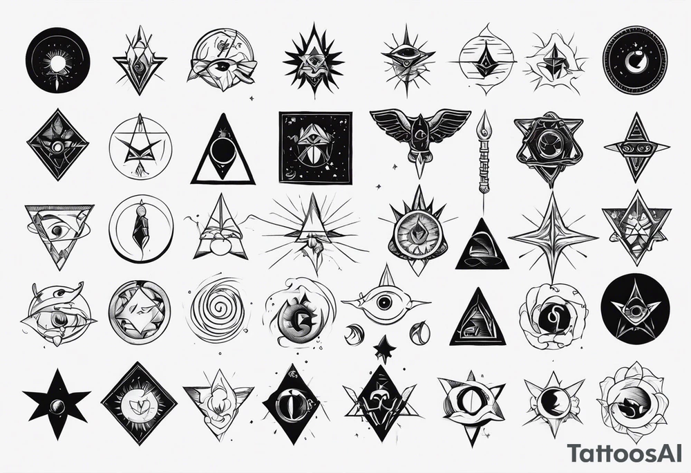 a bunch of ocultism signs tattoo idea