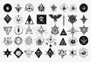 a bunch of ocultism signs tattoo idea