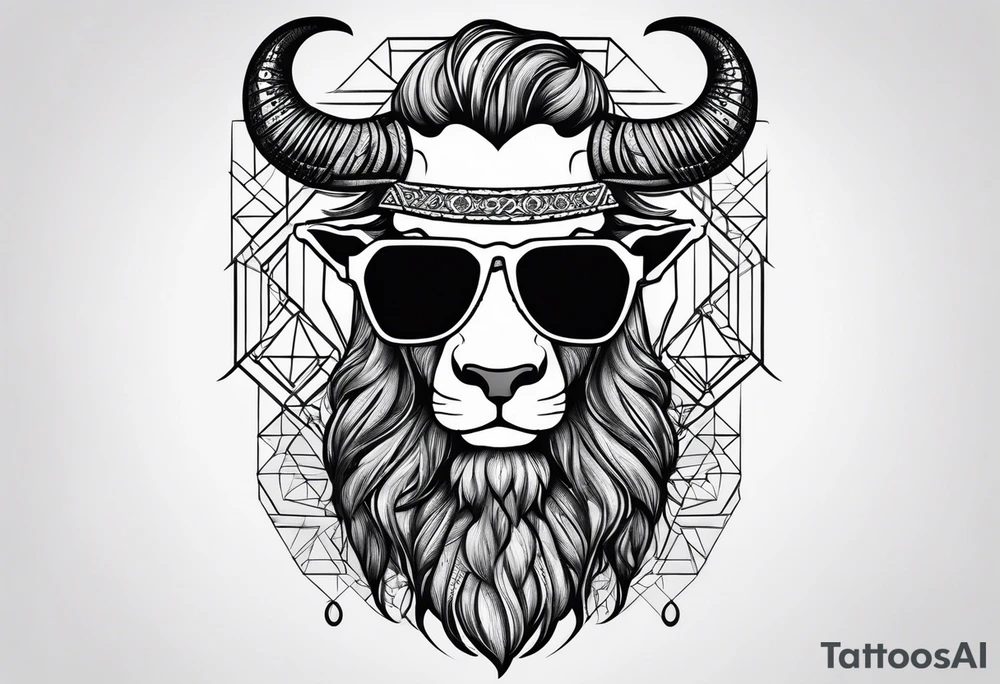 capricorn with beard and sunglasses tattoo idea