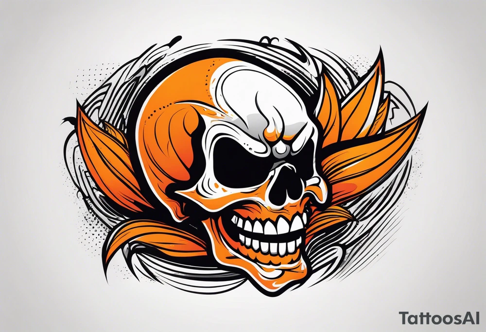 skull laughing black and orange tattoo idea