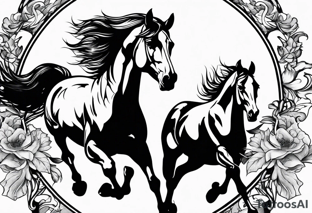Mustang horse running along blood stomping tattoo idea