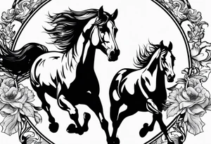 Mustang horse running along blood stomping tattoo idea