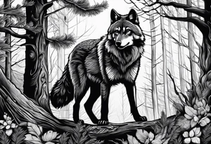 Wolf and raccoon 
Background Woods tattoo idea