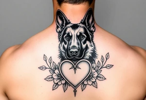 short haired german shepherd floral sacred heart tattoo idea
