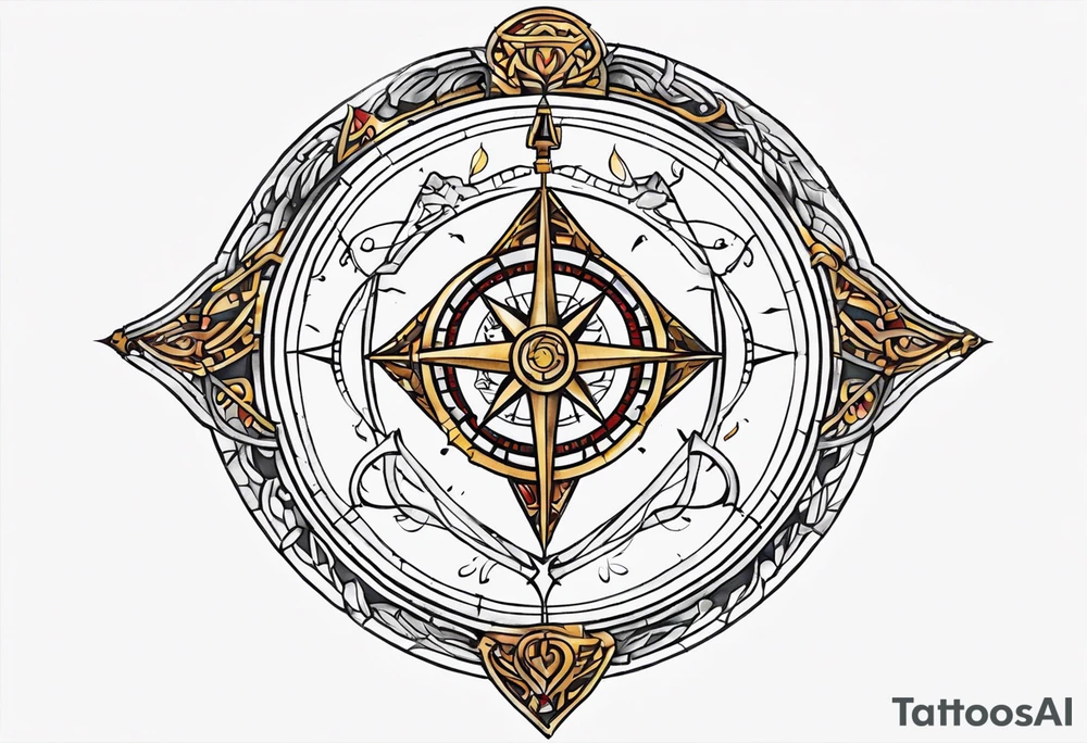 the viking compass with heart of hunger tattoo idea